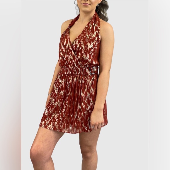 Reiss Nova Metallic Wrap Halter Neck Romper Playsuit size 6 - Picture 2 of 7